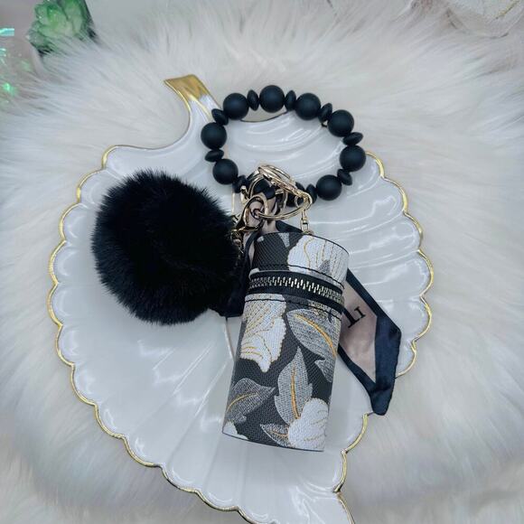 Handbags - Vintage Floral Patterned Women's Coin Purse or Bag Charm Accessory Black
